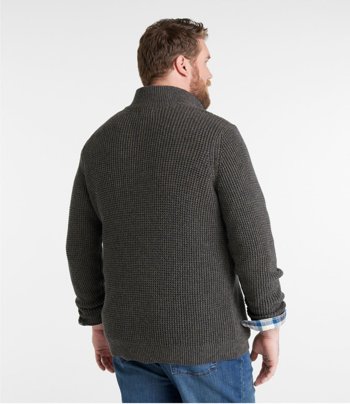 L.L.Bean Men's Organic Cotton Waffle Sweater, Quarter Zip Carbon Navy