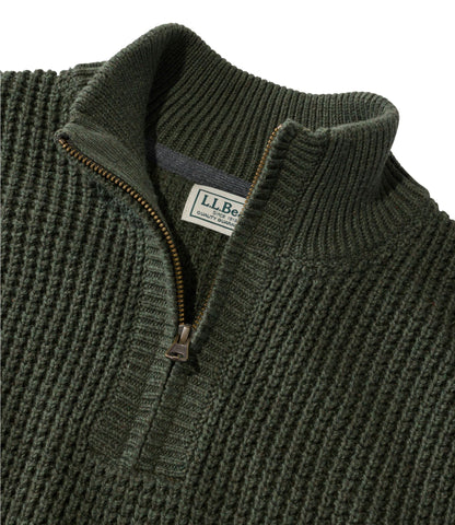 L.L.Bean Men's Organic Cotton Waffle Sweater, Quarter Zip Carbon Navy