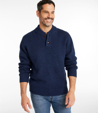 L.L.Bean Men's L.L.Bean Classic Ragg Wool Sweater, Henley Nautical Navy