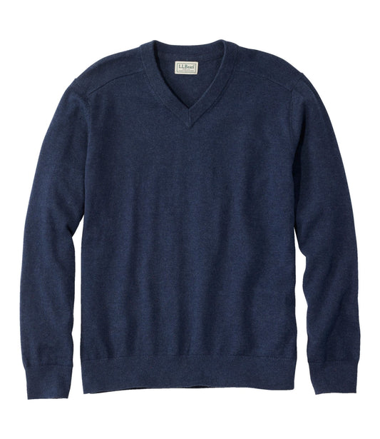 L.L.Bean Men's All Seasons Cotton Blend Sweater, V-Neck Classic Navy Heather