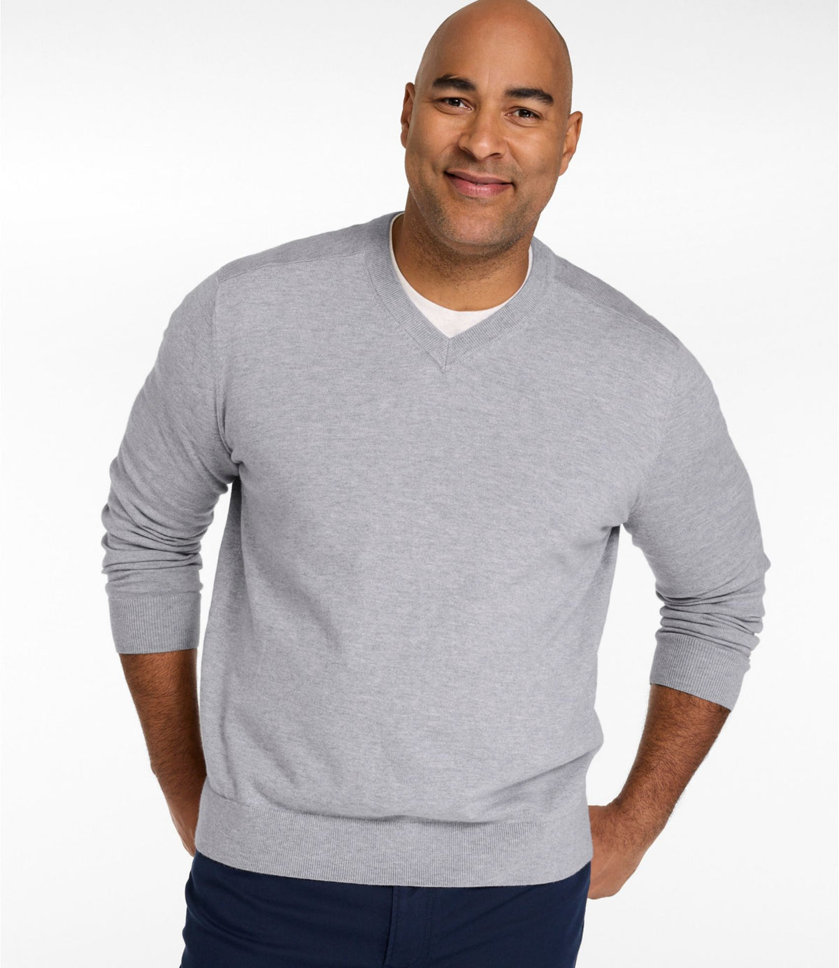 L.L.Bean Men's All Seasons Cotton Blend Sweater, V-Neck Classic Navy Heather