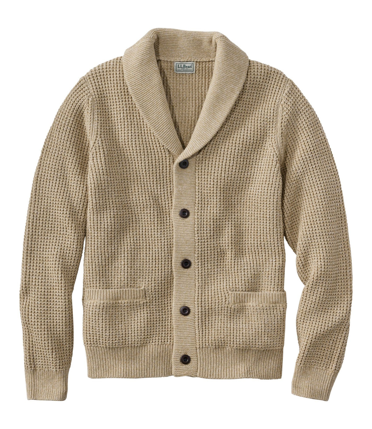 L.L.Bean Men's Organic Cotton Waffle Sweater, Cardigan Field Khaki
