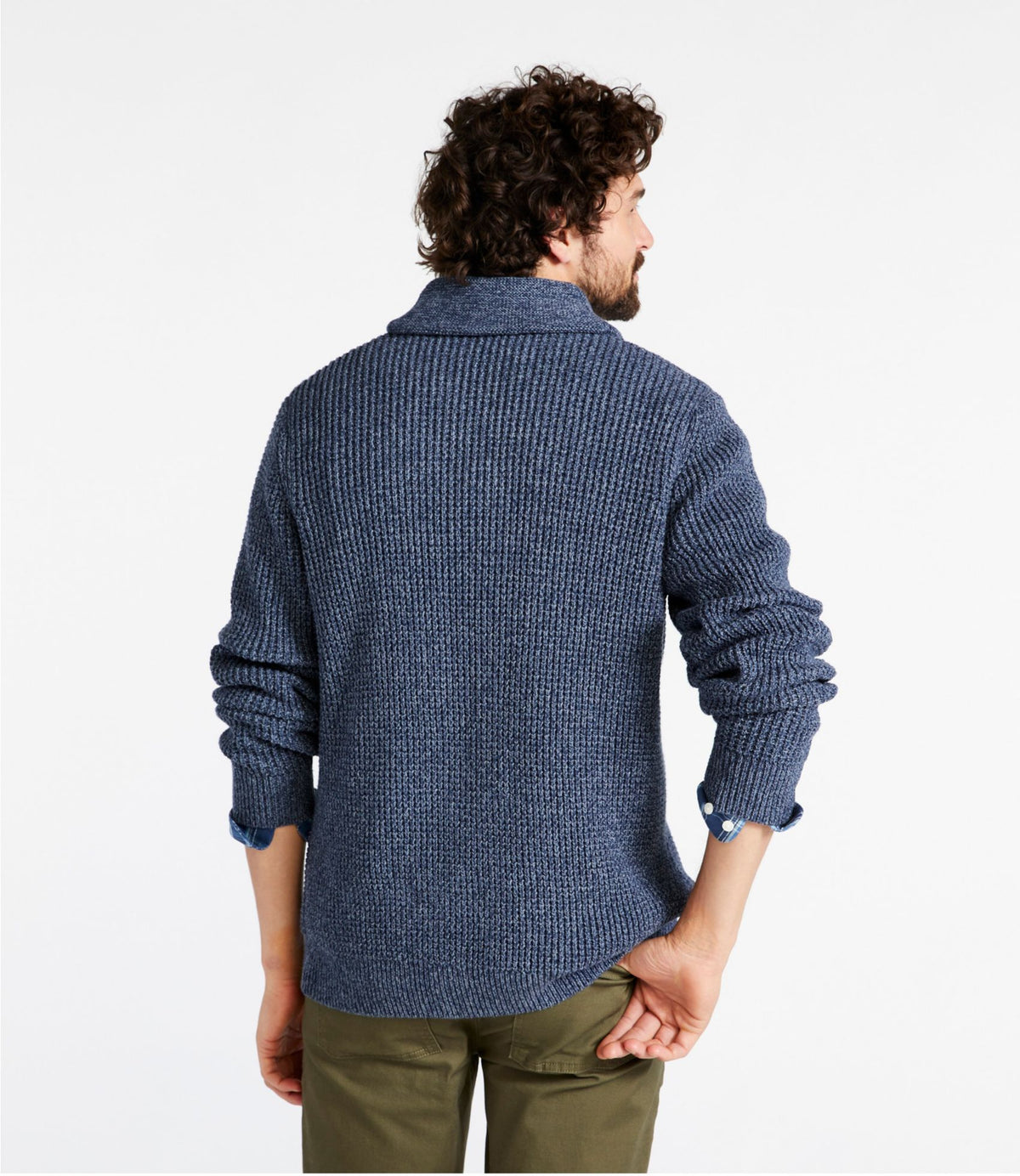 L.L.Bean Men's Organic Cotton Waffle Sweater, Cardigan Field Khaki