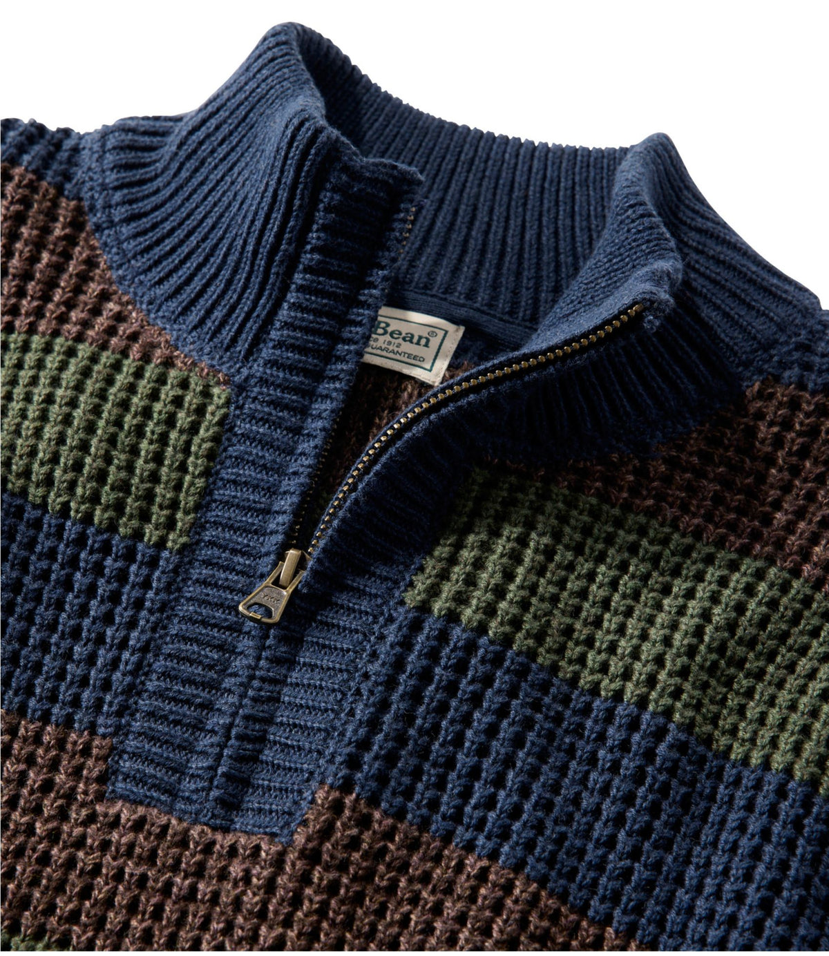 L.L.Bean Men's Organic Cotton Waffle Sweater, Quarter Zip, Stripe Classic Navy Stripe