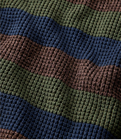 L.L.Bean Men's Organic Cotton Waffle Sweater, Quarter Zip, Stripe Classic Navy Stripe