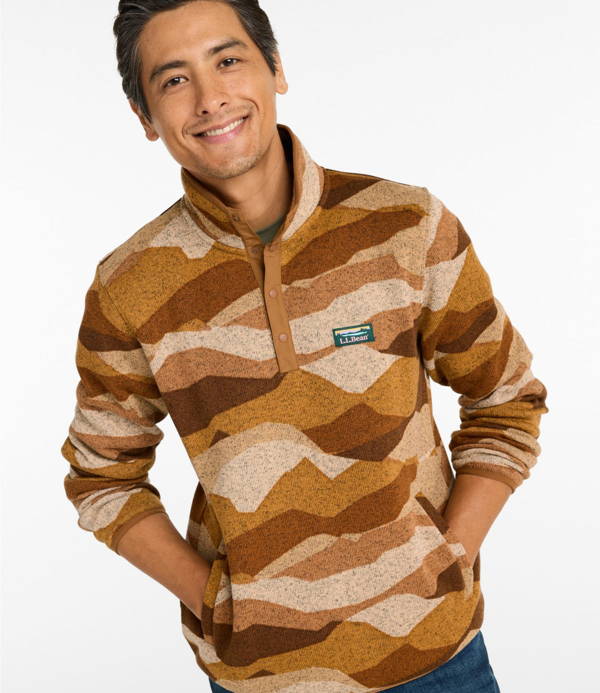 L.L.Bean Men's L.L.Bean Sweater Fleece Pullover, Print Boulder Abstract Mountain