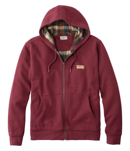 L.L.Bean Men's Katahdin Iron Works® Hooded Sweatshirt, Flannel-Lined Burgundy/Saddle