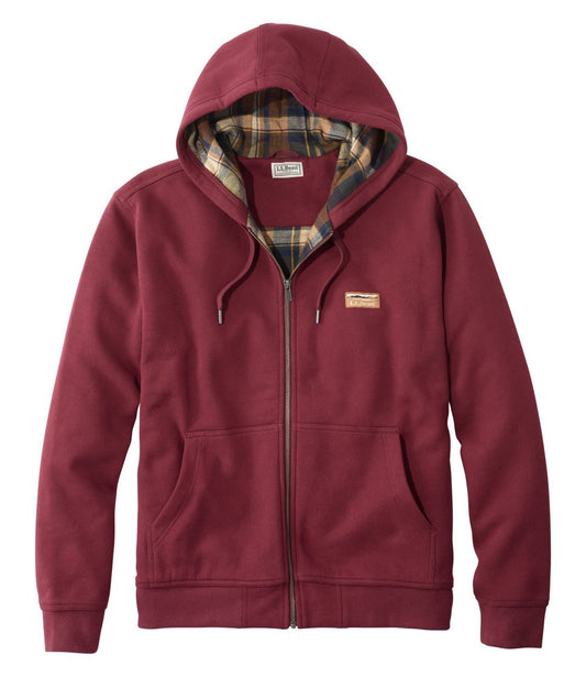 L.L.Bean Men's Katahdin Iron Works® Hooded Sweatshirt, Flannel-Lined Burgundy/Saddle