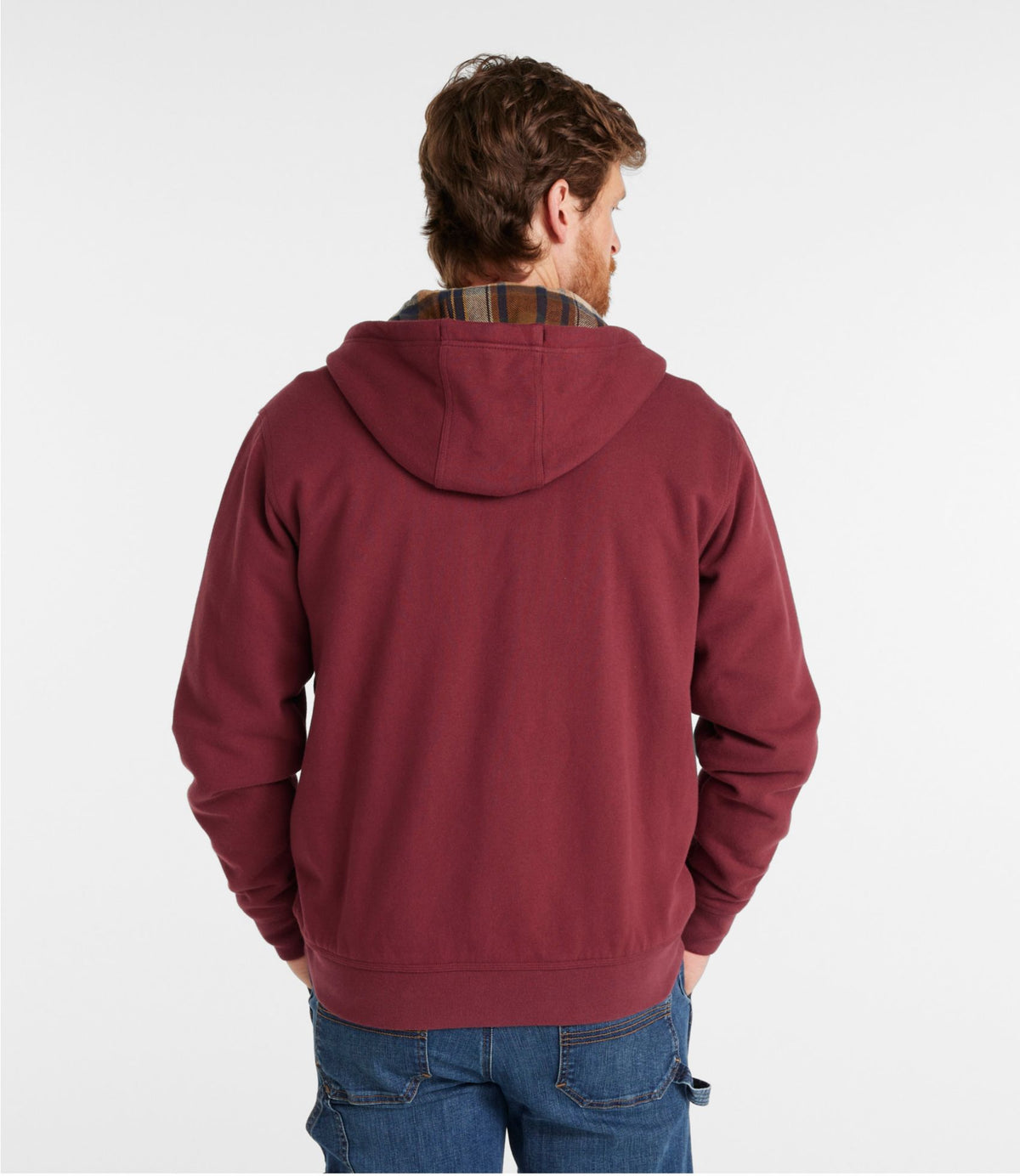 L.L.Bean Men's Katahdin Iron Works® Hooded Sweatshirt, Flannel-Lined Burgundy/Saddle