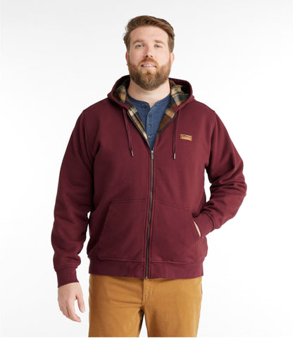 L.L.Bean Men's Katahdin Iron Works® Hooded Sweatshirt, Flannel-Lined Burgundy/Saddle