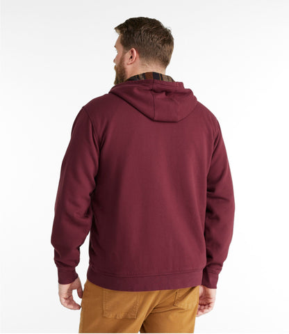 L.L.Bean Men's Katahdin Iron Works® Hooded Sweatshirt, Flannel-Lined Burgundy/Saddle