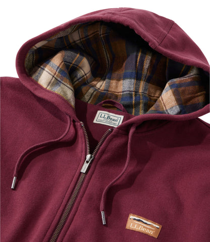 L.L.Bean Men's Katahdin Iron Works® Hooded Sweatshirt, Flannel-Lined Burgundy/Saddle