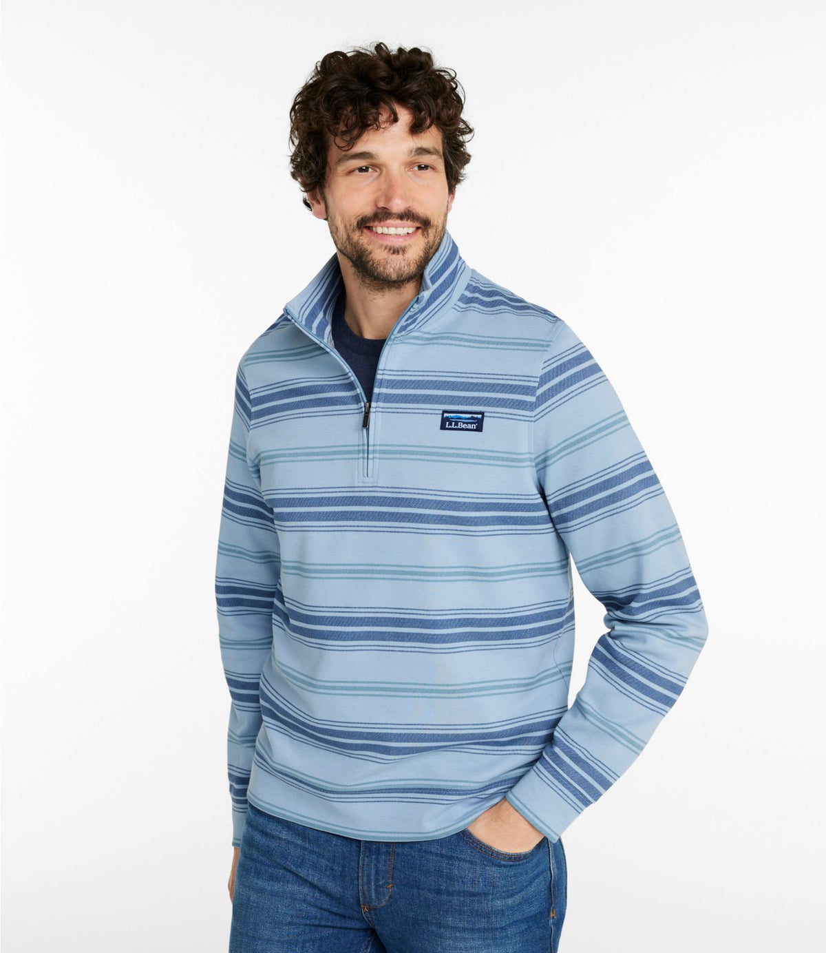 L.L.Bean Men's Comfort Stretch Performance® Piqué, Quarter-Zip Pullover, Stripe