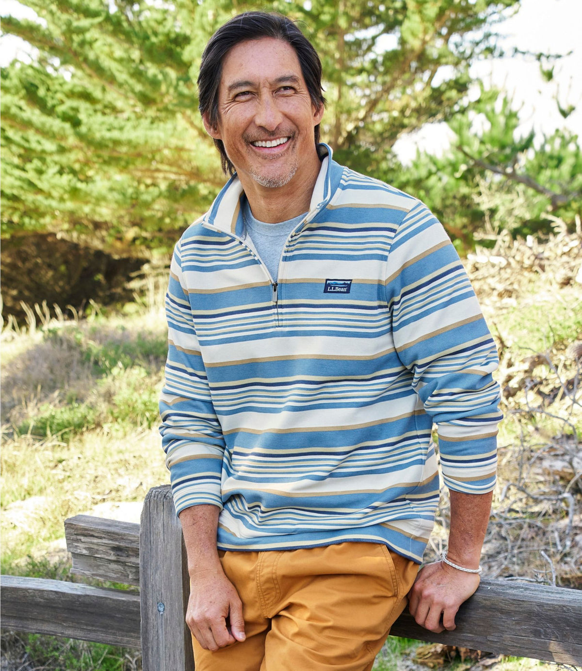 L.L.Bean Men's Comfort Stretch Performance® Piqué, Quarter-Zip Pullover, Stripe