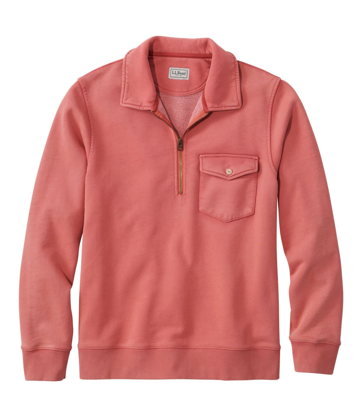 L.L.Bean Men's Sunwashed Sweatshirt, Quarter-Zip Polo, Long-Sleeve Faded Redwood