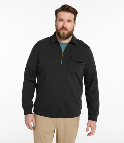 L.L.Bean Men's Sunwashed Sweatshirt, Quarter-Zip Polo, Long-Sleeve Faded Redwood