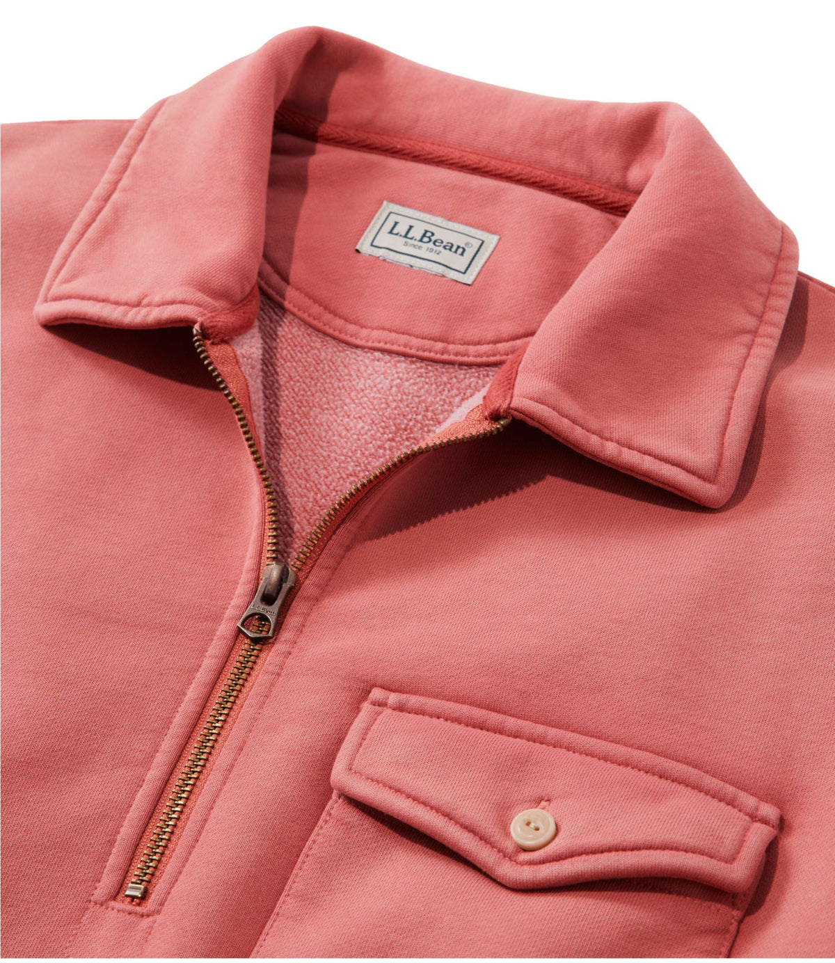 L.L.Bean Men's Sunwashed Sweatshirt, Quarter-Zip Polo, Long-Sleeve Faded Redwood