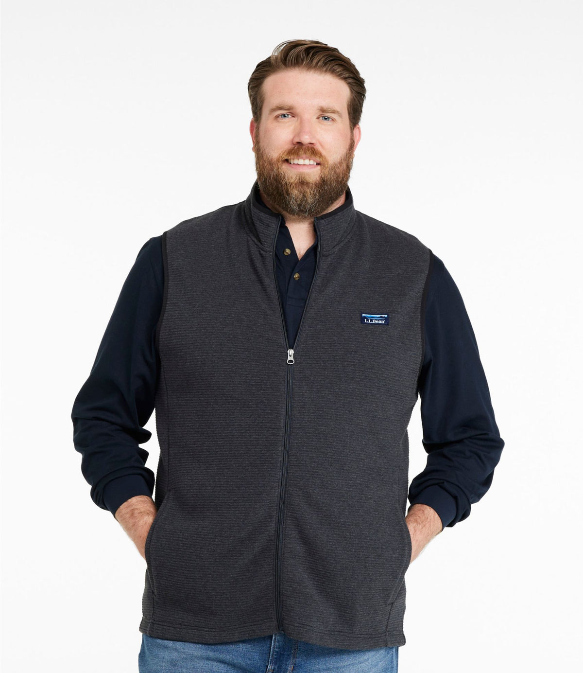 L.L.Bean Men's Lakewashed Double-Knit Vest Classic Navy Heather