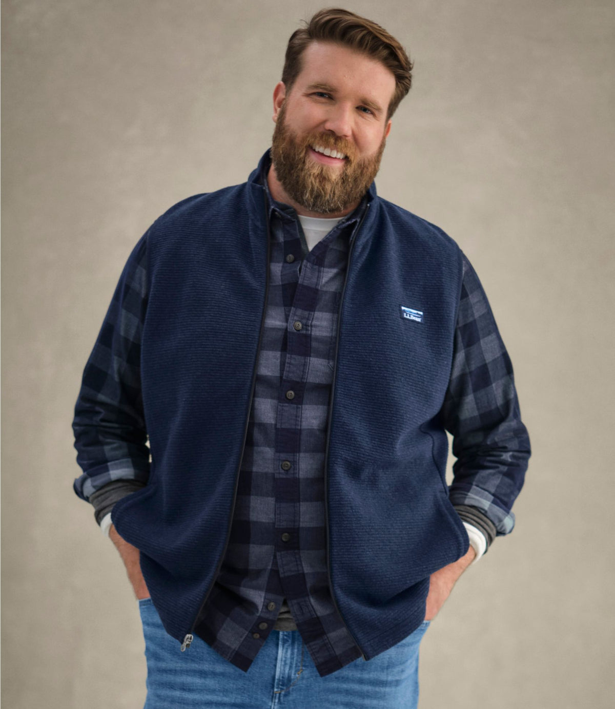 L.L.Bean Men's Lakewashed Double-Knit Vest Classic Navy Heather