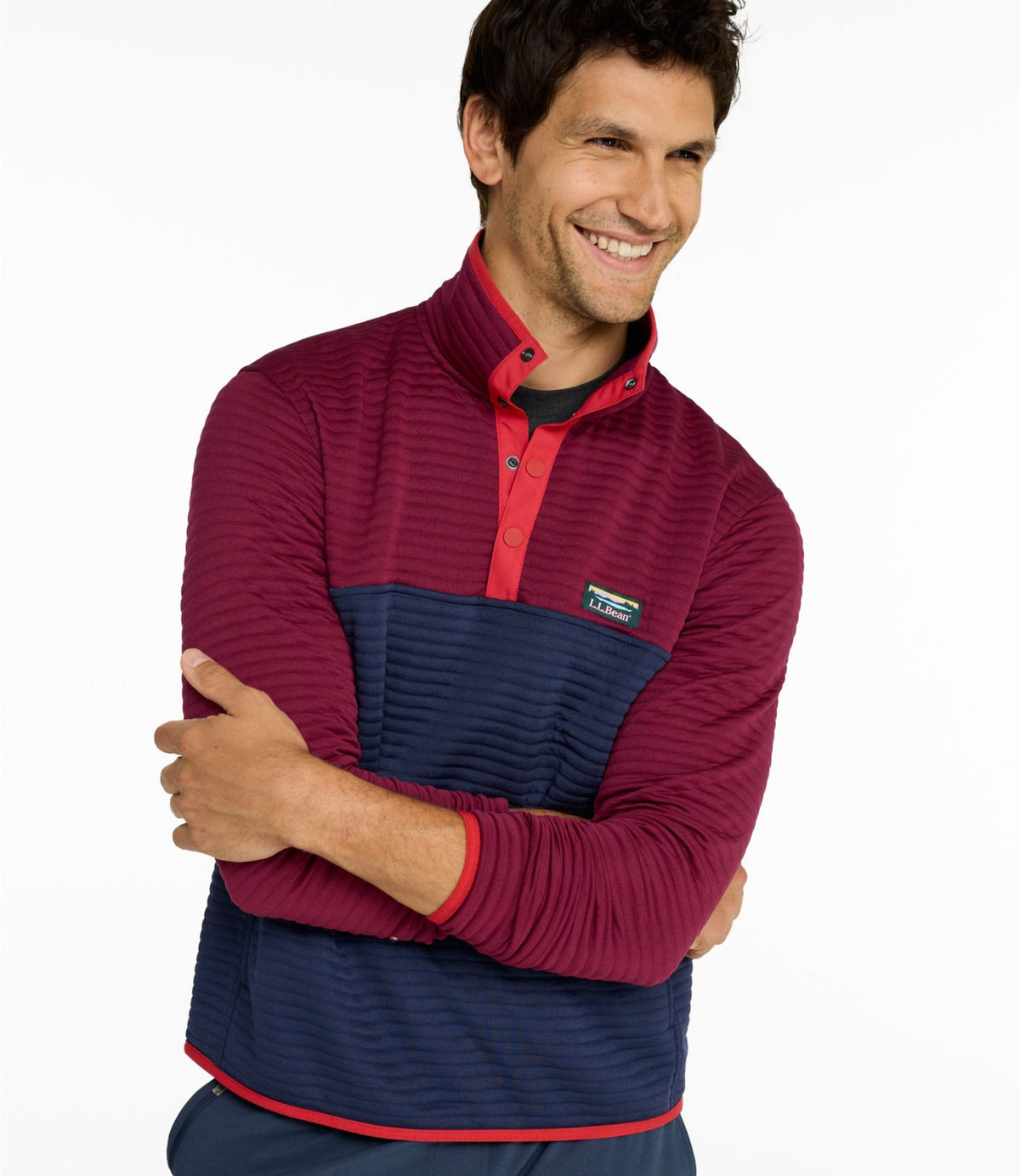L.L.Bean Men's Airlight Knit Pullover, Colorblock Bordeaux/Classic Navy