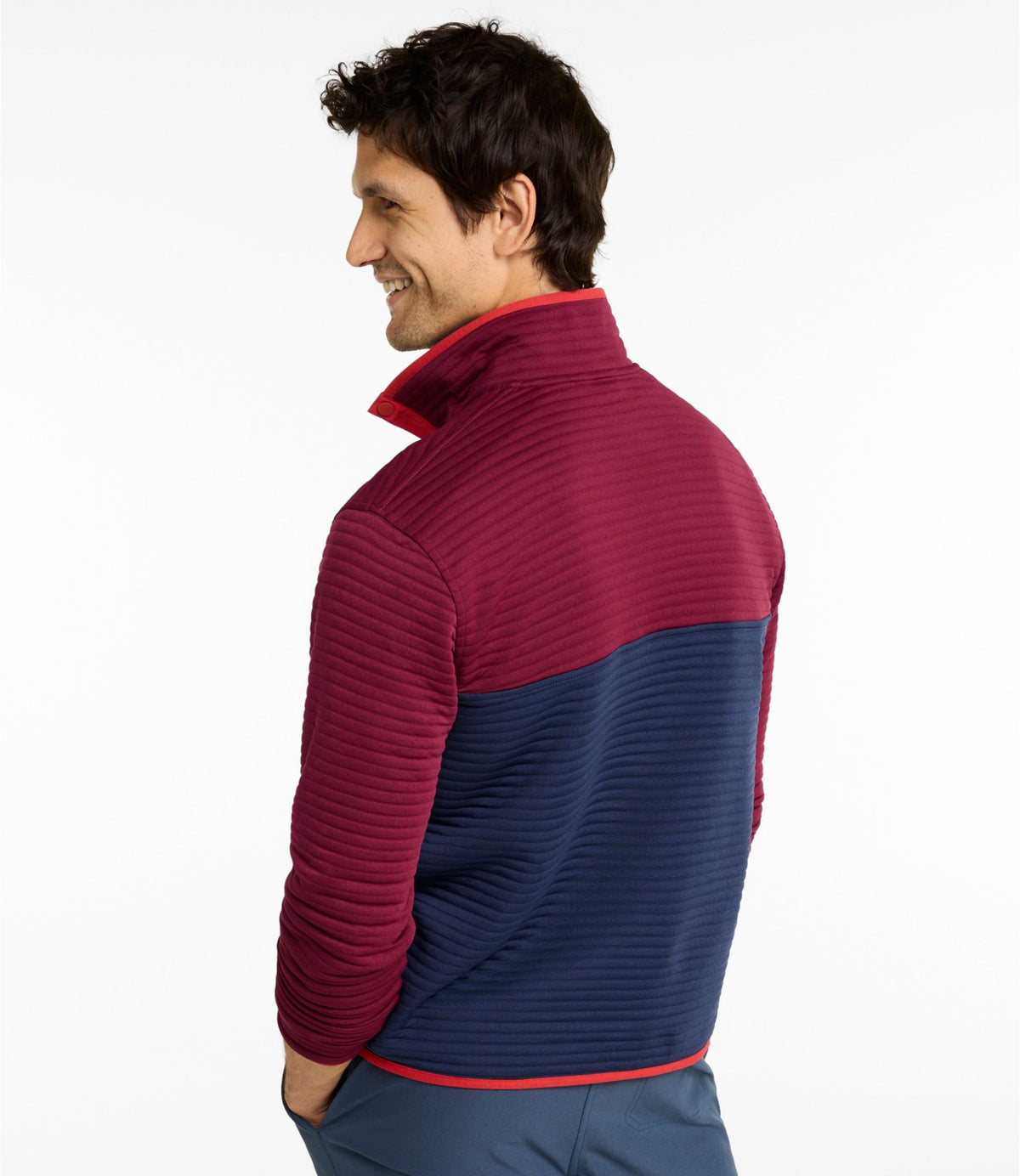 L.L.Bean Men's Airlight Knit Pullover, Colorblock Bordeaux/Classic Navy