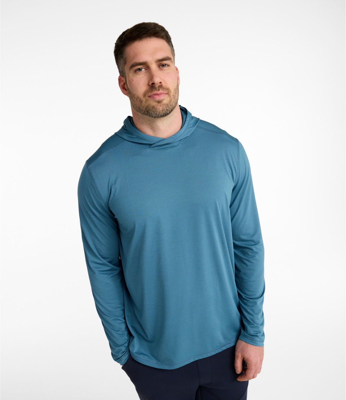 L.L.Bean Men's Bold Coast Lifestyle Tee, Long-Sleeve Hooded Pewter