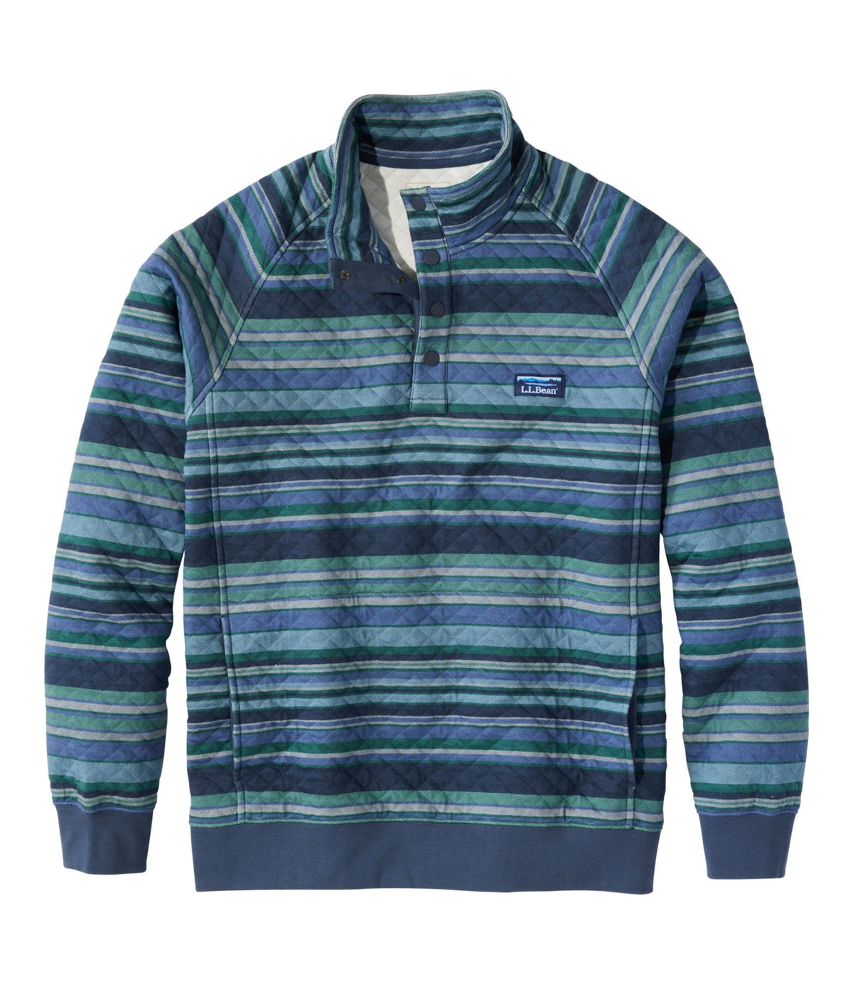 L.L.Bean Men's Quilted Sweatshirt, Mockneck, Stripe Deep Lake Stripe