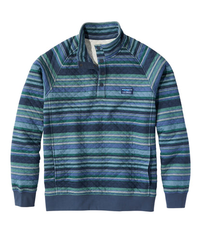 L.L.Bean Men's Quilted Sweatshirt, Mockneck, Stripe Deep Lake Stripe
