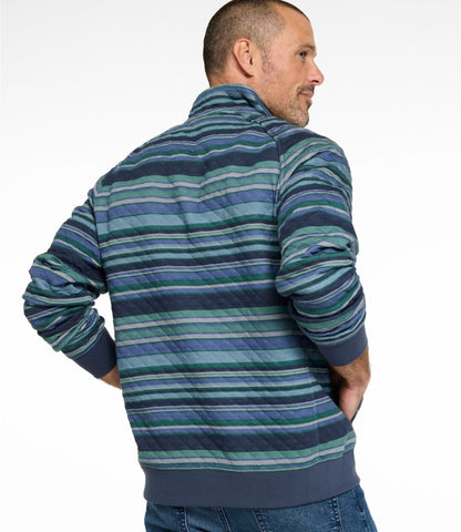 L.L.Bean Men's Quilted Sweatshirt, Mockneck, Stripe Deep Lake Stripe