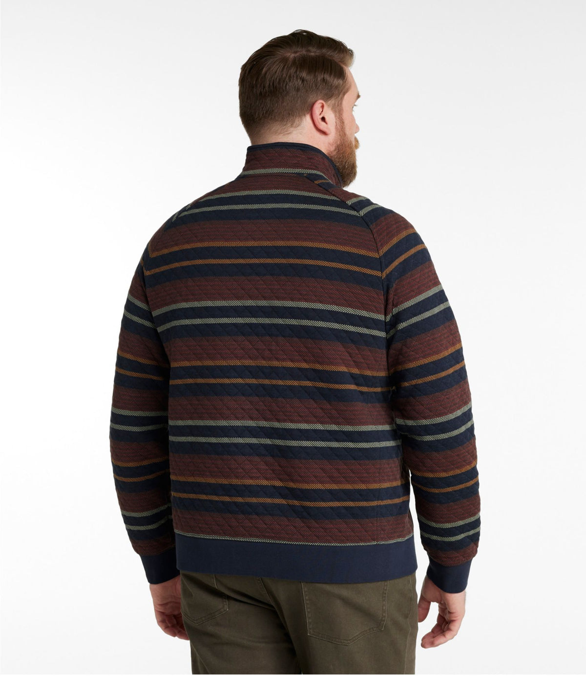 L.L.Bean Men's Quilted Sweatshirt, Mockneck, Stripe Deep Lake Stripe