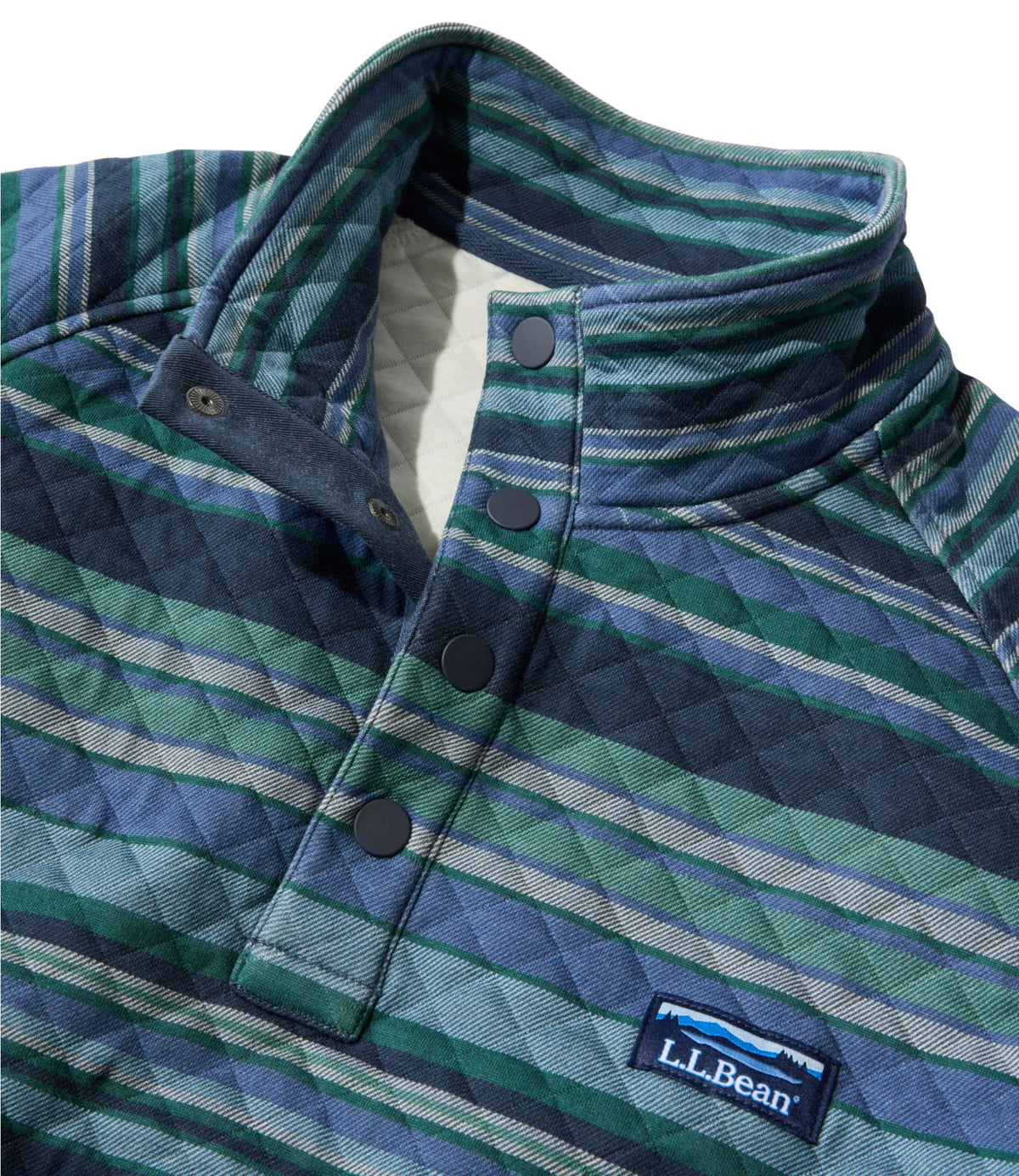 L.L.Bean Men's Quilted Sweatshirt, Mockneck, Stripe Deep Lake Stripe