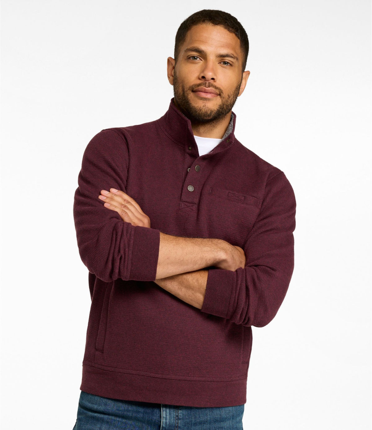 L.L.Bean Men's Katahdin Iron Works Bonded Waffle Fleece, Mockneck Charcoal Heather