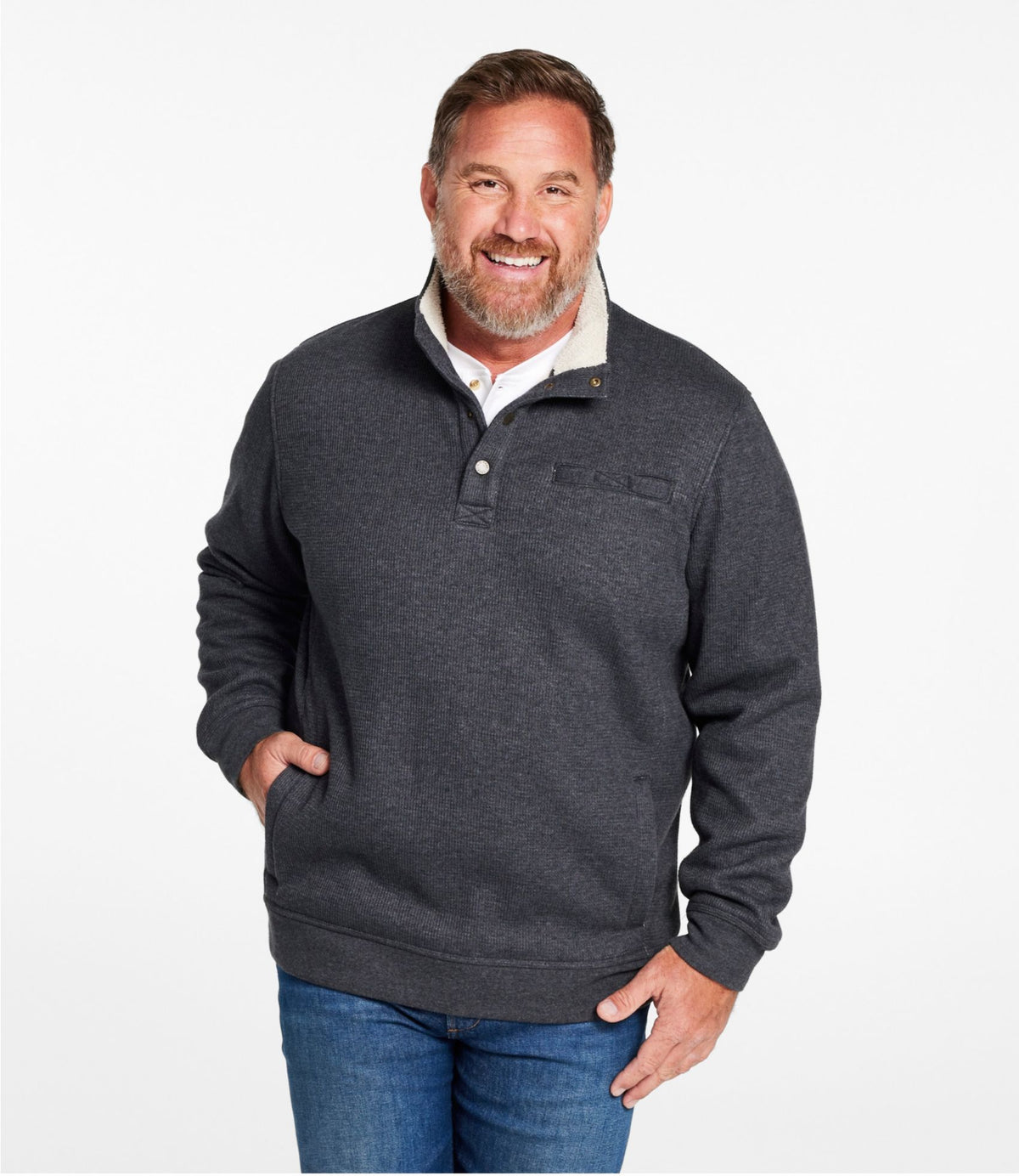L.L.Bean Men's Katahdin Iron Works Bonded Waffle Fleece, Mockneck Charcoal Heather