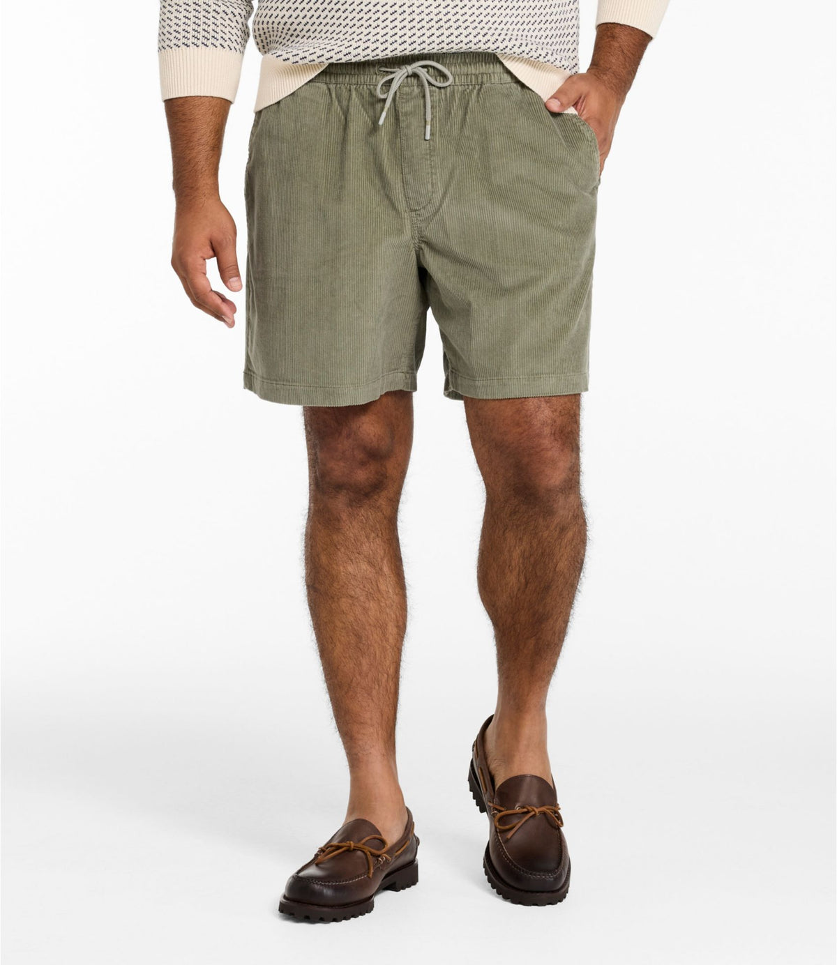 L.L.Bean Men's Wide-Wale Cord Pull-On Shorts, 7" Olive Gray