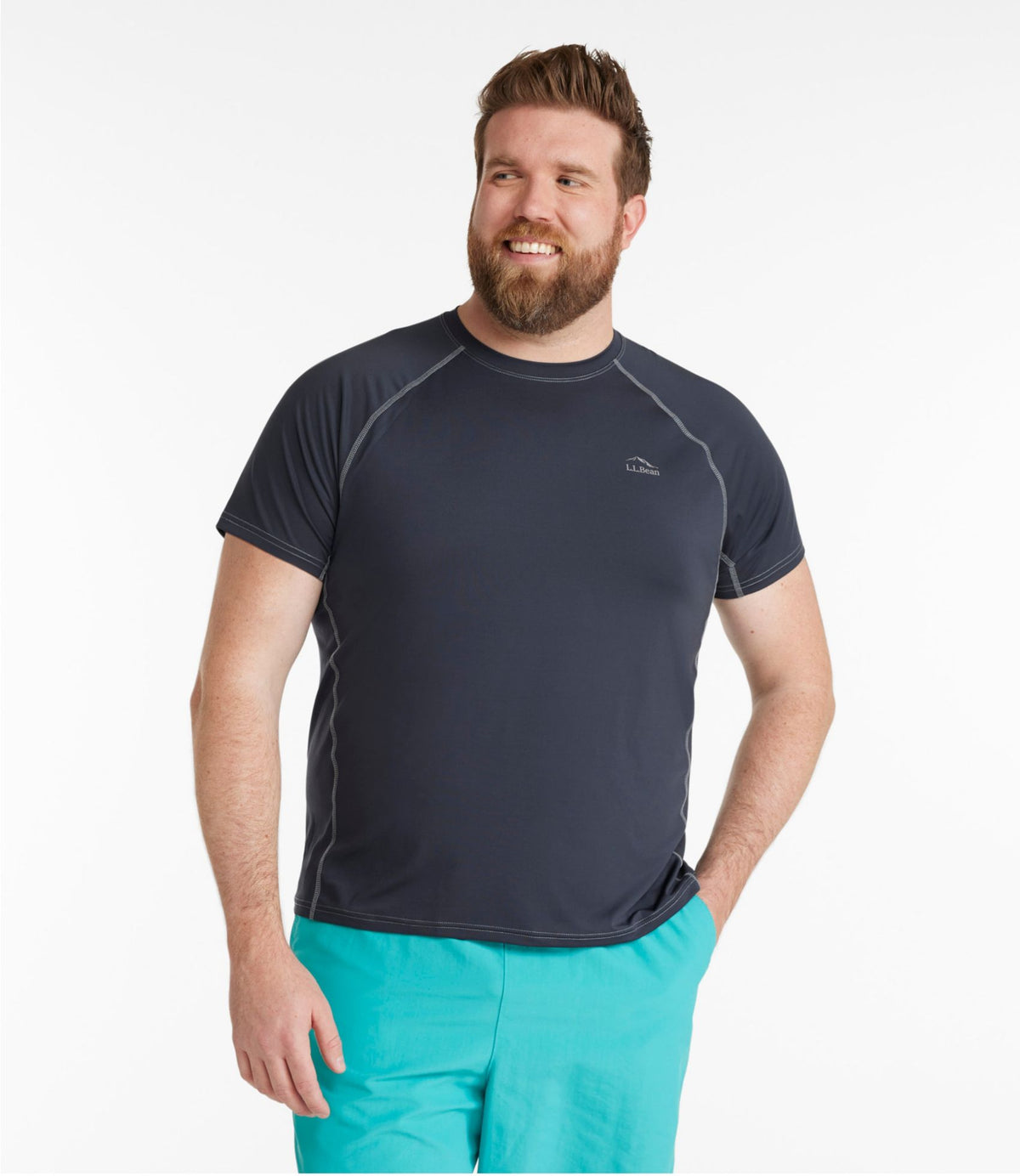 L.L.Bean Men's Swift River Cooling Sun Shirt, Short-Sleeve Carbon Navy