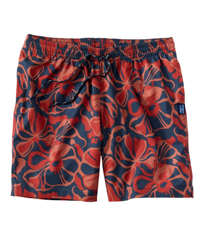 L.L.Bean Men's Bold Coast Swim Trunks, 7" Carbon Navy Abstract Hibiscus