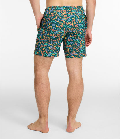 L.L.Bean Men's Bold Coast Swim Trunks, 7" Carbon Navy Abstract Hibiscus
