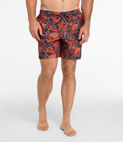 L.L.Bean Men's Bold Coast Swim Trunks, 7" Carbon Navy Abstract Hibiscus