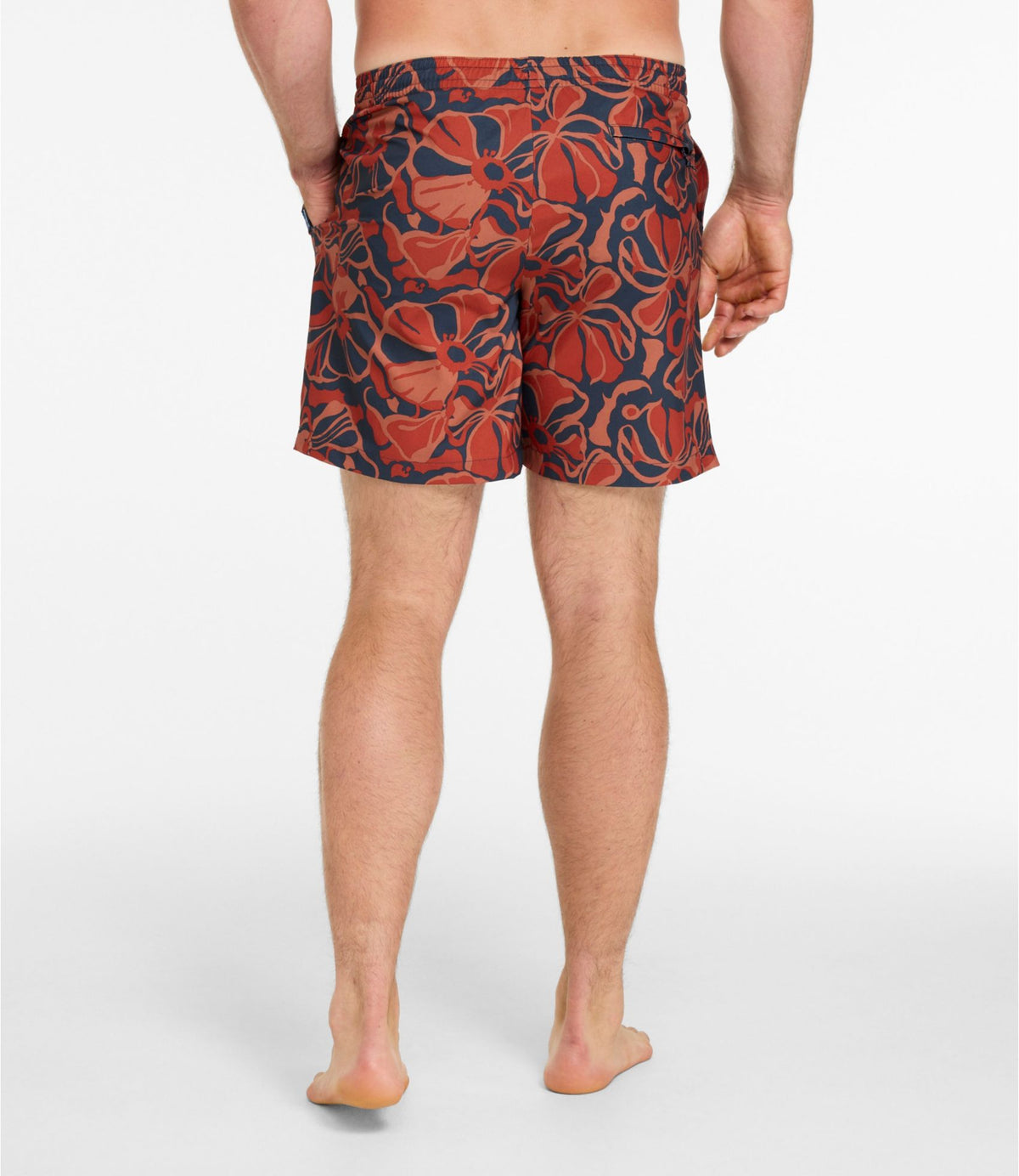 L.L.Bean Men's Bold Coast Swim Trunks, 7" Carbon Navy Abstract Hibiscus