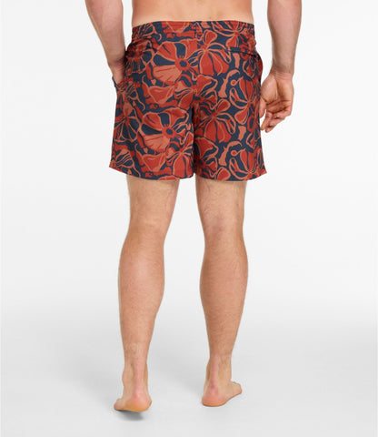 L.L.Bean Men's Bold Coast Swim Trunks, 7" Carbon Navy Abstract Hibiscus