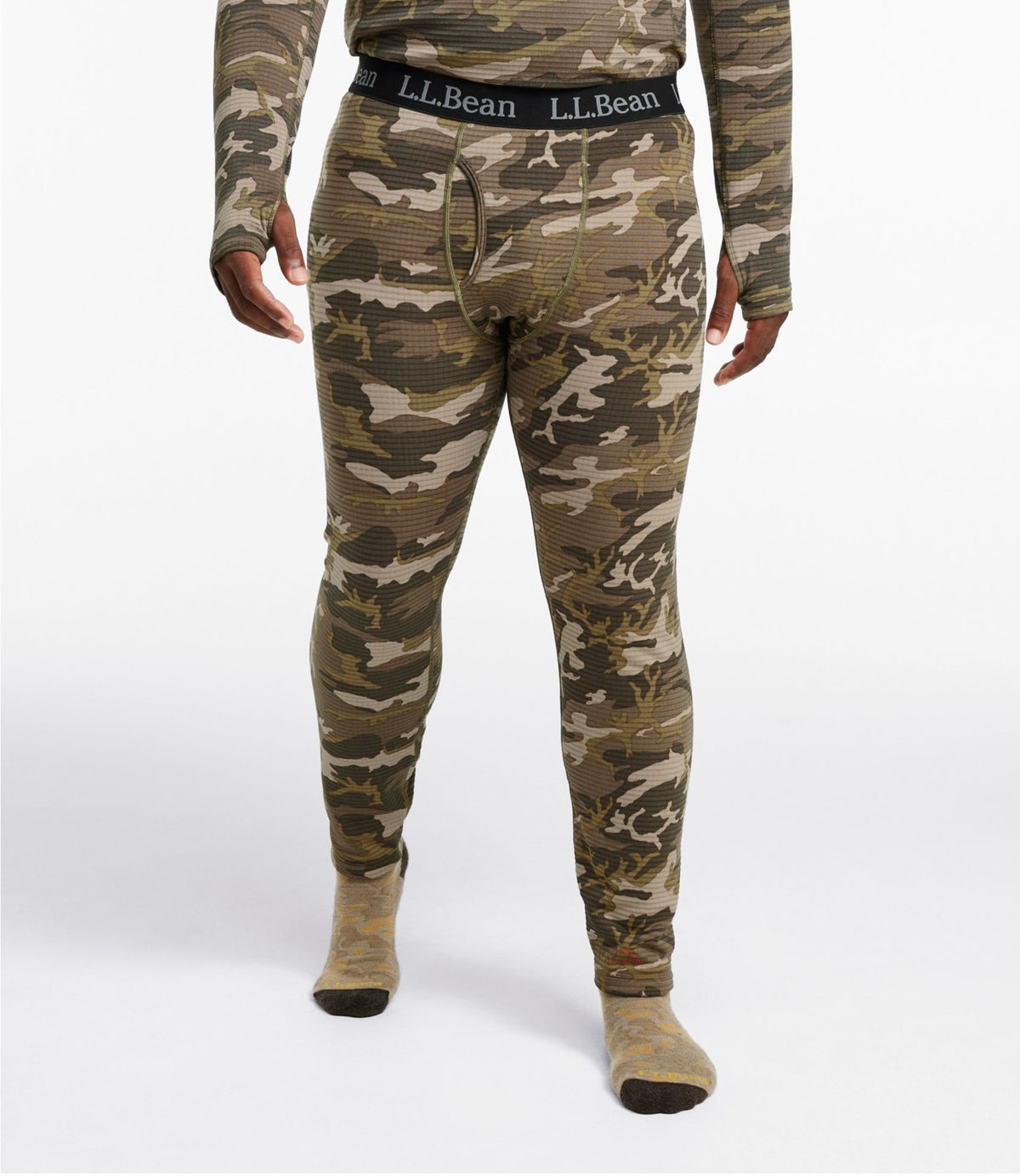 L.L.Bean Men's L.L.Bean Heavyweight Base Layer Pant, Print Kelp Green Camo
