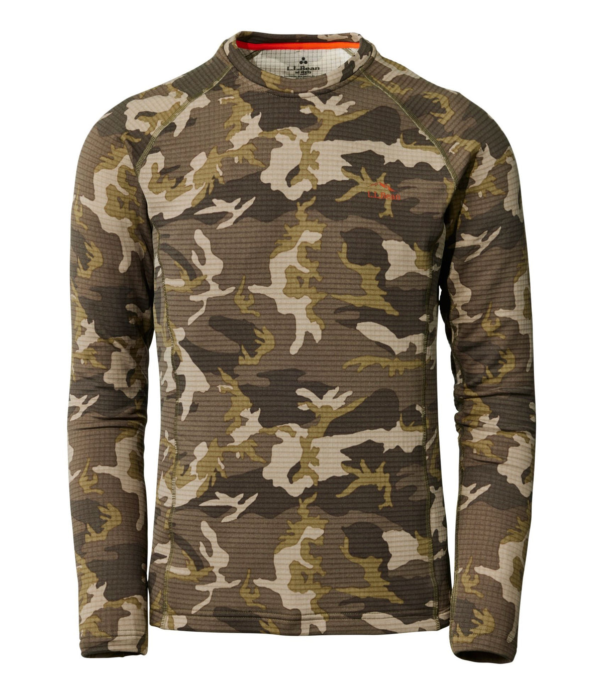 L.L.Bean Men's L.L.Bean Heavyweight Base Layer Crew Top, Print Kelp Green Camo