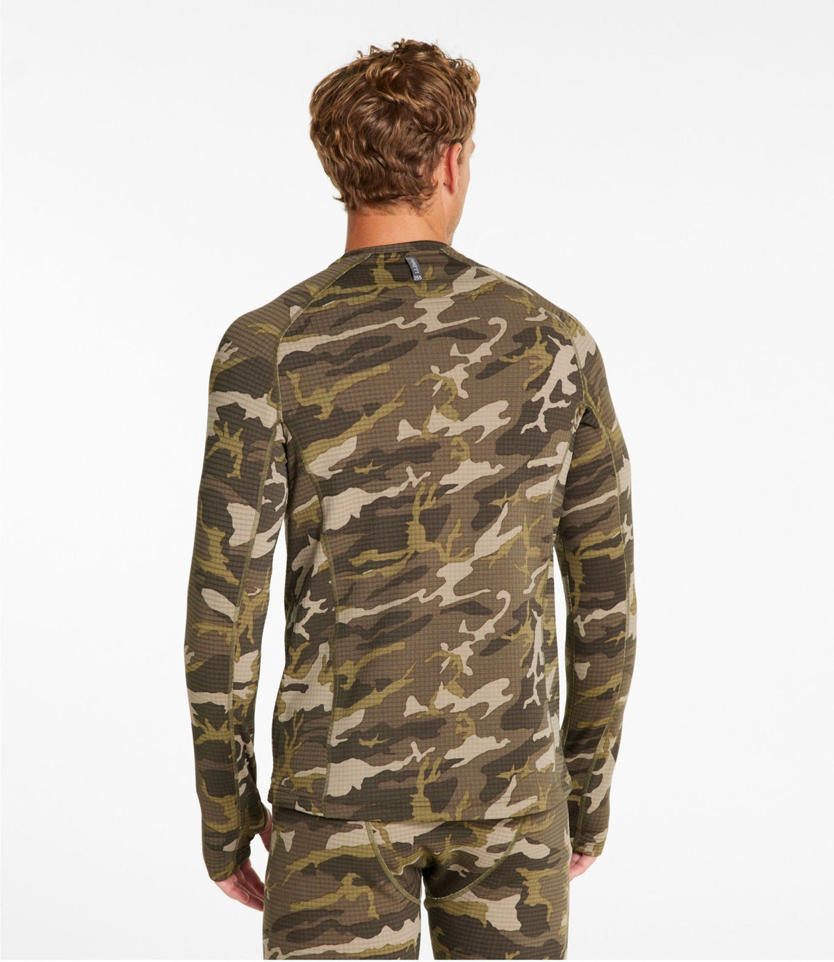 L.L.Bean Men's L.L.Bean Heavyweight Base Layer Crew Top, Print Kelp Green Camo