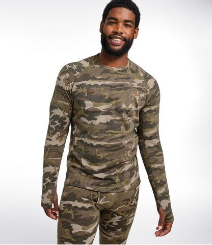 L.L.Bean Men's L.L.Bean Heavyweight Base Layer Crew Top, Print Kelp Green Camo