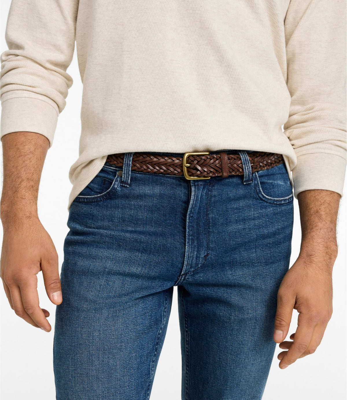 L.L.Bean Men's Essential Braided Leather Belt Brown