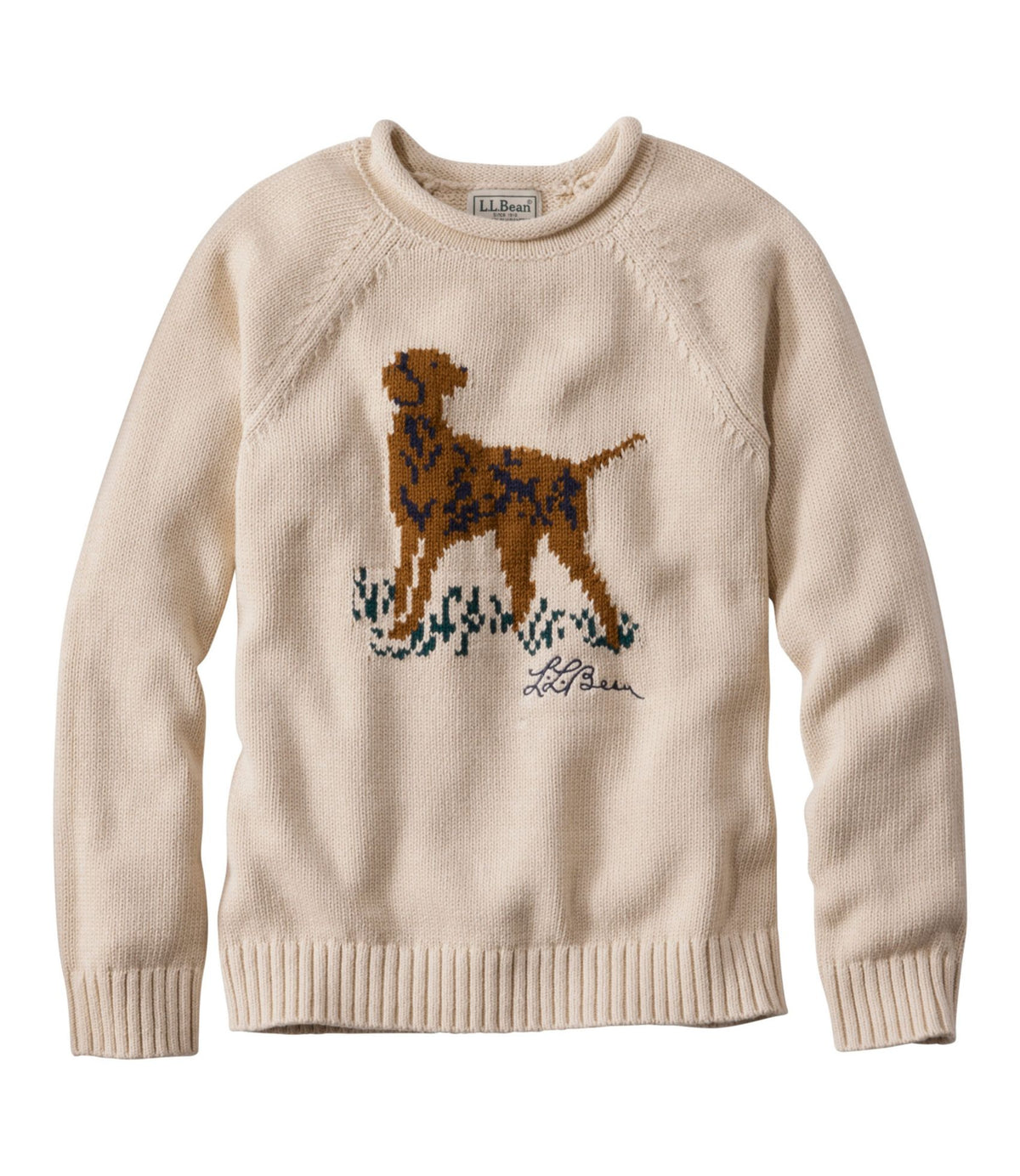 L.L.Bean Kids' Cotton Rollneck Sweater Oatmeal Dog