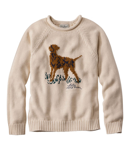 L.L.Bean Kids' Cotton Rollneck Sweater Oatmeal Dog