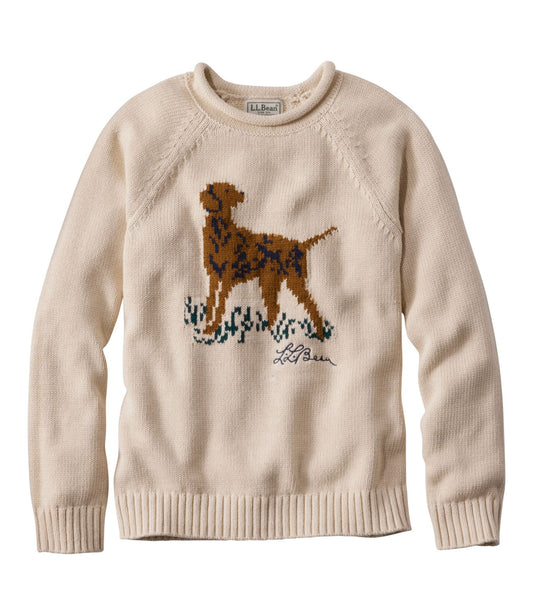 L.L.Bean Kids' Cotton Rollneck Sweater Oatmeal Dog