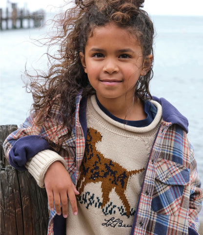 L.L.Bean Kids' Cotton Rollneck Sweater Oatmeal Dog