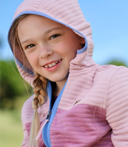 L.L.Bean Kids' Airlight Full-Zip Hoodie, Colorblock Antique Lilac/Iced Orchid
